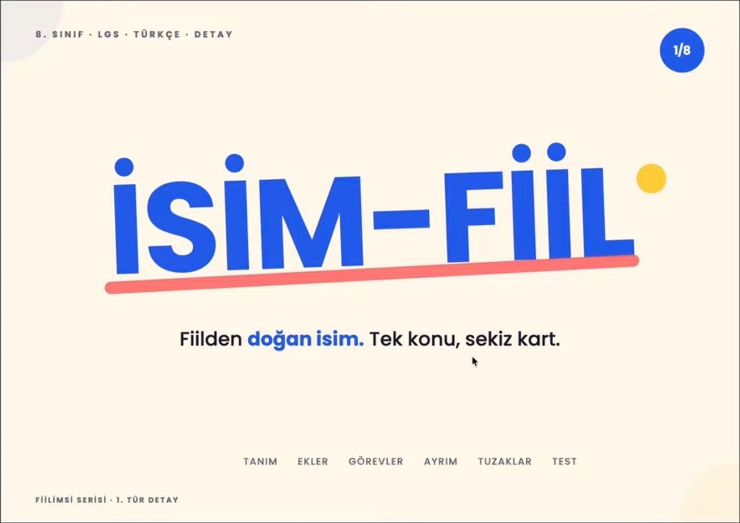 Ders kartı 1/8 — İsim-fiil: tanım