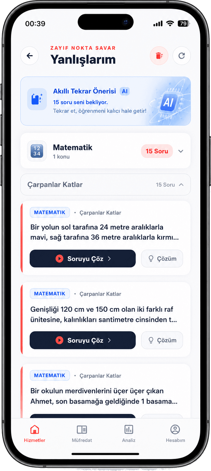 DersCraft Yanlış Bankası — Zayıf Nokta Savar ekranı