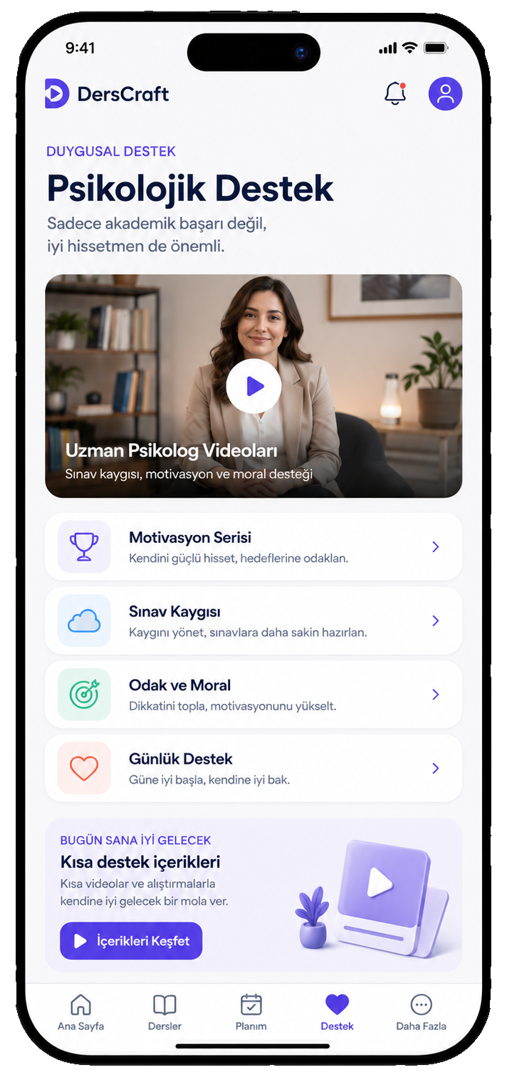 Psikolojik Destek — uzman psikolog videoları ve moral içerikleri